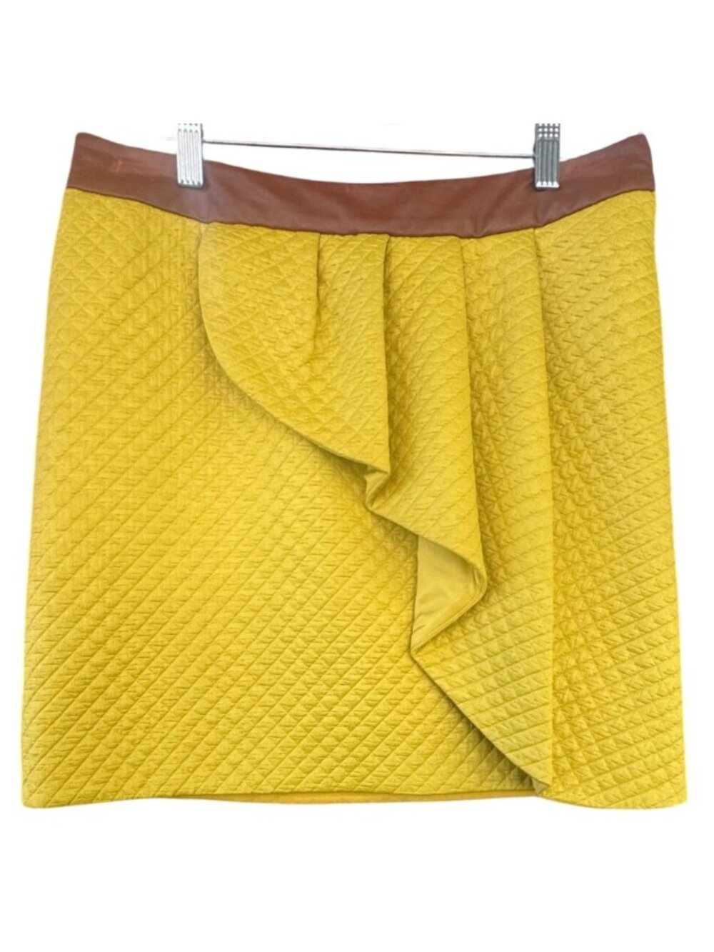 Anthropologie HD In Paris Mustard Quilted  Ruffle Mini Skirt Size 8